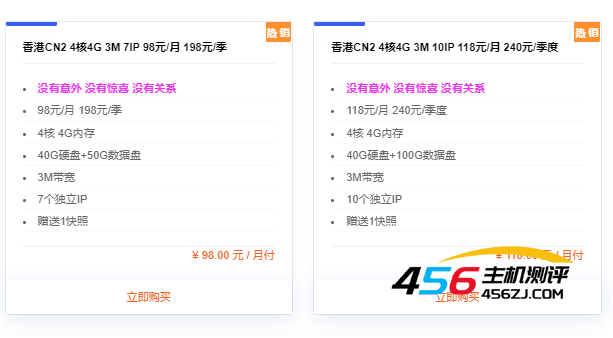 香港CN2站群服务器 4核4G 3M 7IP 50G数据盘 98元/月 198元/季 提速啦